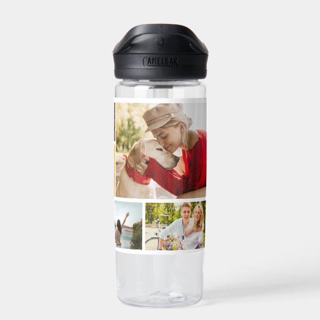Multi Photo Collage Modern Personalised Name Water Bottle (Back)