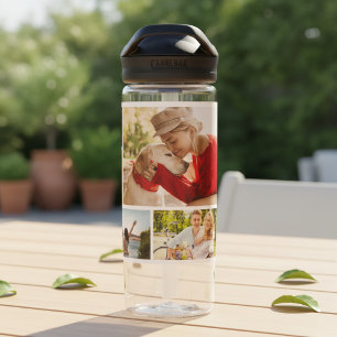 Multi Photo Collage Modern Personalised Name Water Bottle