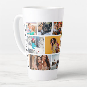 Multi Photo Collage Modern Personalized Name Latte Mug
