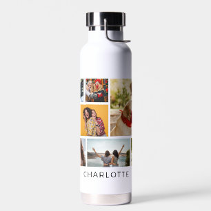 Multi Photo Collage Modern Personalized Name Water Bottle