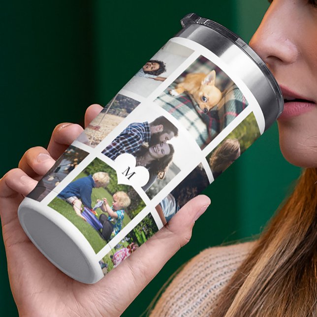 Multi photo collage monogram personalised modern insulated tumbler (Creator Uploaded)