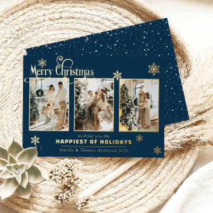 Multi Photo Collage Navy Blue Gold Foil Snow
