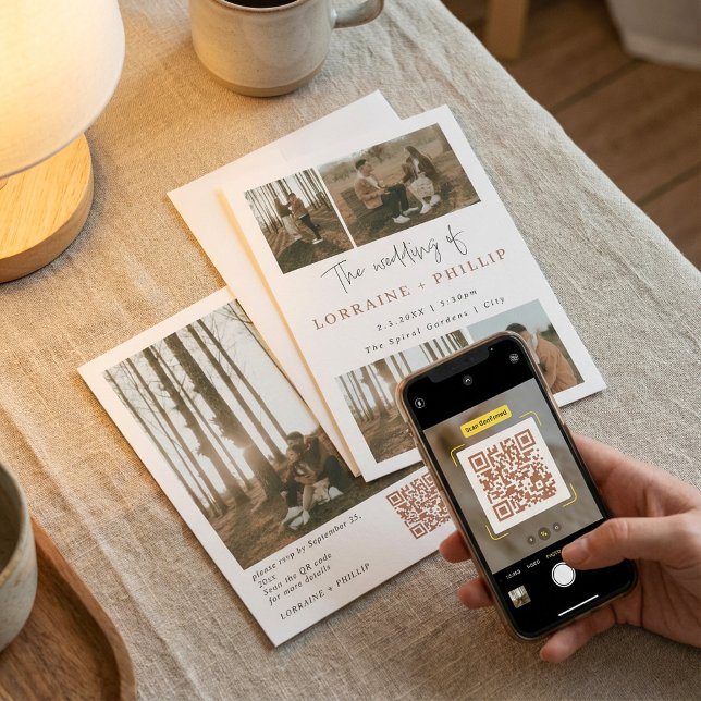 Multi Photo Collage QR Code Minimalist Wedding Invitation (Multi Photo Collage QR Code Minimalist Wedding Invitation.)