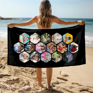 Multi Photo Collage Simple Modern Hexagon Pattern Beach Towel