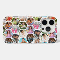 Multi Photo Collage Simple Modern Hexagon Pattern