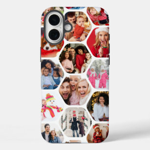 Multi Photo Collage Simple Modern Hexagon Pattern iPhone 16 Plus Case