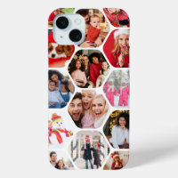 Multi Photo Collage Simple Modern Hexagon Pattern