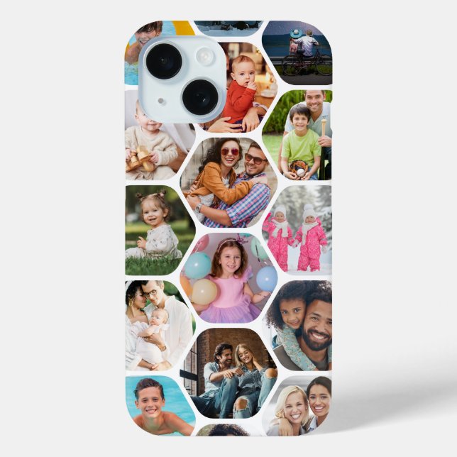 Multi Photo Collage Simple Modern Hexagon Pattern Case-Mate iPhone Case (Back)