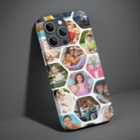 Multi Photo Collage Simple Modern Hexagon Pattern