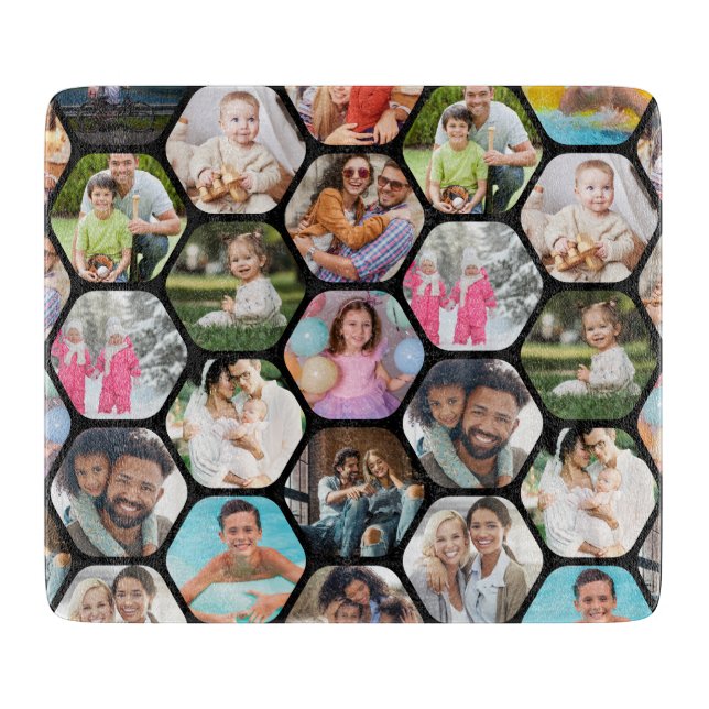 Multi Photo Collage Simple Modern Hexagon Pattern Cutting Board (Front)