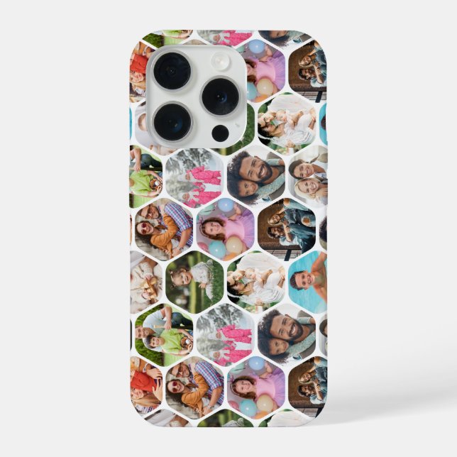 Multi Photo Collage Simple Modern Hexagon Pattern iPhone Case (Back)