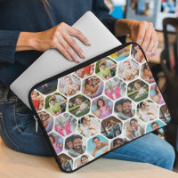 Multi Photo Collage Simple Modern Hexagon Pattern