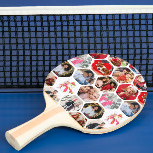 Multi Photo Collage Simple Modern Hexagon Pattern Ping Pong Paddle