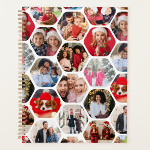 Multi Photo Collage Simple Modern Hexagon Pattern Planner