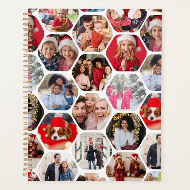 Multi Photo Collage Simple Modern Hexagon Pattern Planner (Front)