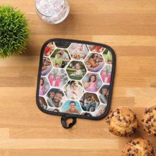 Multi Photo Collage Simple Modern Hexagon Pattern Pot Holder