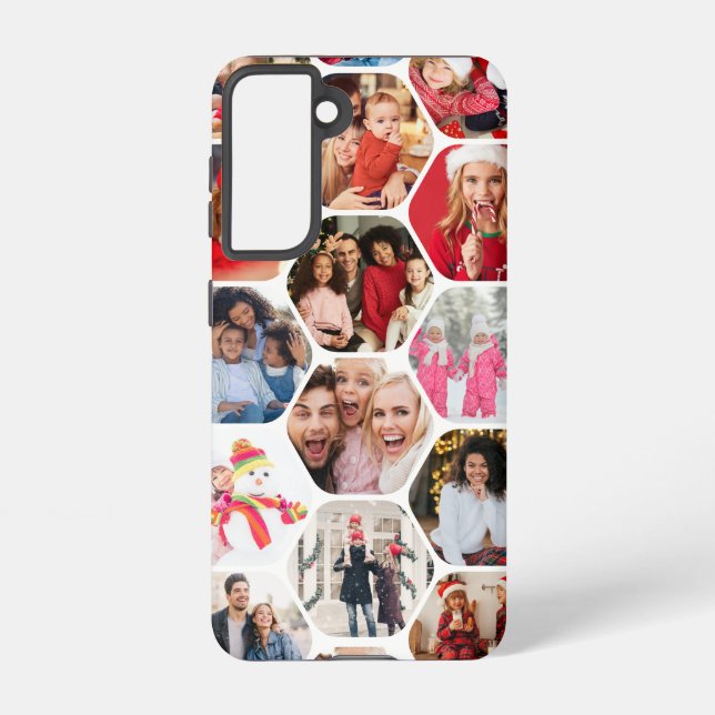 Multi Photo Collage Simple Modern Hexagon Pattern Samsung Galaxy S21 Case (Back)
