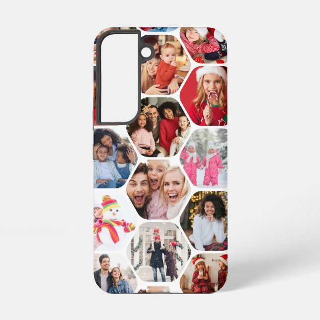 Multi Photo Collage Simple Modern Hexagon Pattern Samsung Galaxy S22 Case (Back)