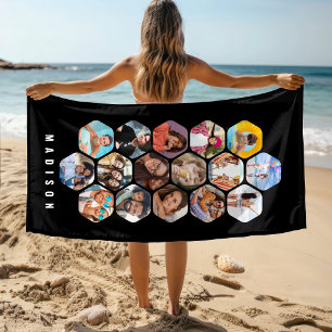 Multi Photo Collage Simple Modern Personalised Beach Towel