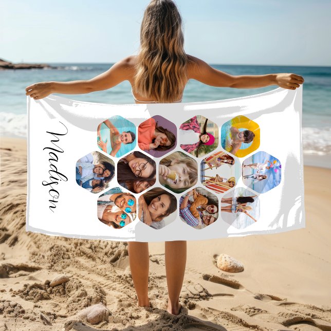 Multi Photo Collage Simple Modern Personalised Beach Towel (Creator Uploaded)