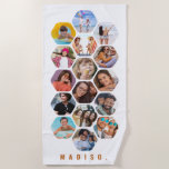 Multi Photo Collage Simple Modern Personalised Beach Towel<br><div class="desc">Multi Photo Collage Simple Modern Personalised Name Hexagon Pattern Custom Beach Towel features a photo collage of your favourite photos in a hexagon shape. Personalised with your name at the base. Perfect for birthday, Christmas, Mother's Day, Father's Day, Grandparents, brother, sister, best friend and more. PHOTO TIP: centre your photos...</div>