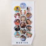 Multi Photo Collage Simple Modern Personalised Beach Towel<br><div class="desc">Multi Photo Collage Simple Modern Personalised Name Hexagon Pattern Custom Beach Towel features a photo collage of your favourite photos in a hexagon shape. Personalised with your name at the base. Perfect for birthday, Christmas, Mother's Day, Father's Day, Grandparents, brother, sister, best friend and more. PHOTO TIP: centre your photos...</div>