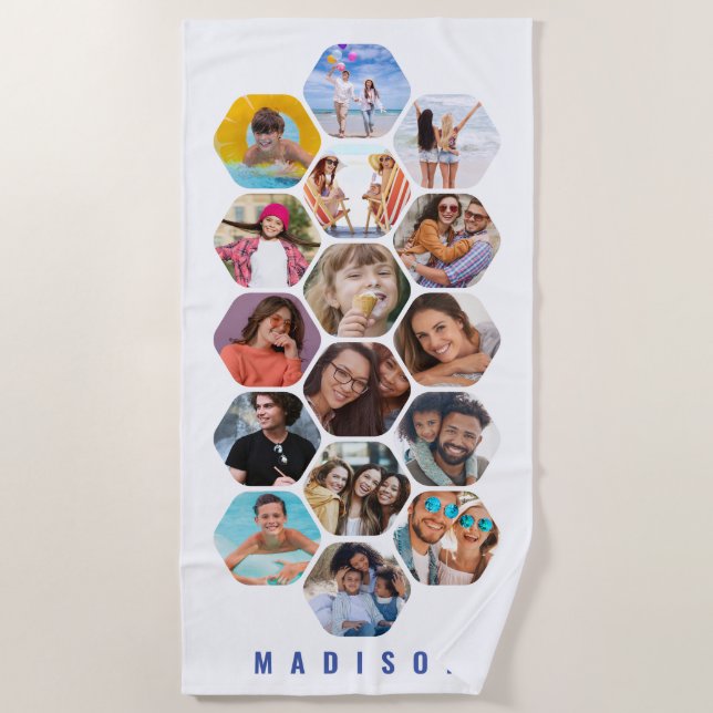 Multi Photo Collage Simple Modern Personalised Beach Towel (Front)
