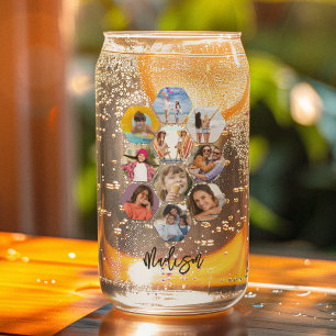 Multi Photo Collage Simple Modern Personalised Can Glass