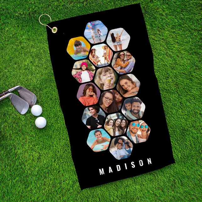 Multi Photo Collage Simple Modern Personalised Golf Towel (Creator Uploaded)