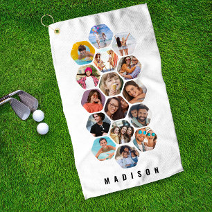 Multi Photo Collage Simple Modern Personalised Golf Towel