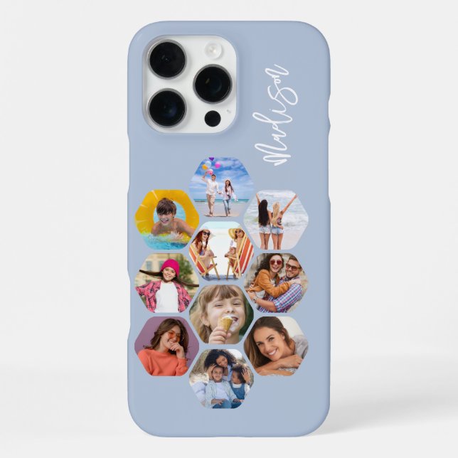 Multi Photo Collage Simple Modern Personalised iPhone Case (Back)