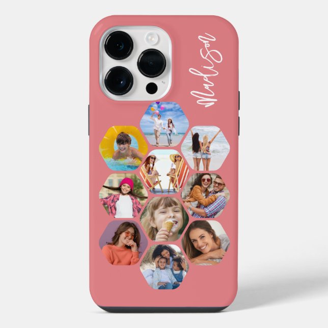 Multi Photo Collage Simple Modern Personalised iPhone Case (Back)