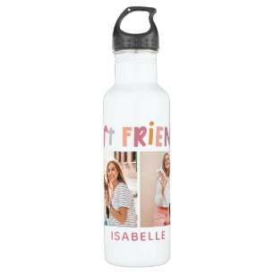 Multi photo colorful fun typography best friends 710 ml water bottle