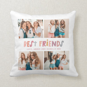 Multi photo colorful fun typography best friends cushion