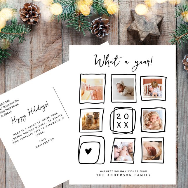 Multi Photo Doodle Frames What A Year Christmas Holiday Postcard (Creator Uploaded)
