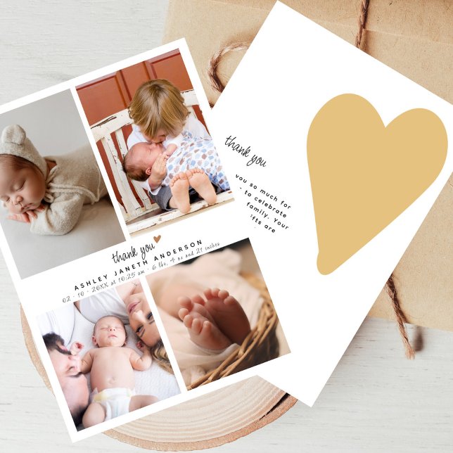 Multi Photo Elegant Minimalistic Baby Shower Thank You Card (Creator Uploaded)