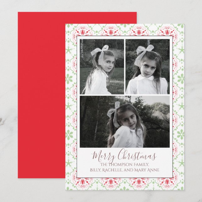 Multi Photo Elegant Nordic Snowflake Classic Holiday Card (Front/Back)