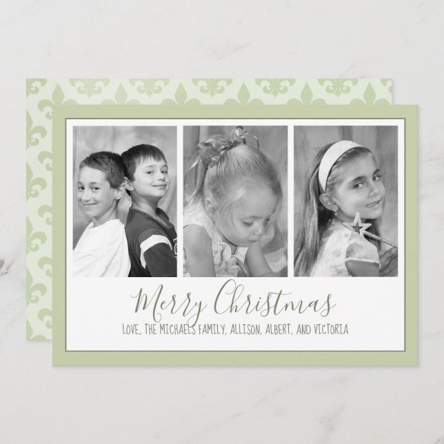 Multi Photo Fleur De Lis Christmas Photo Card (Front/Back)