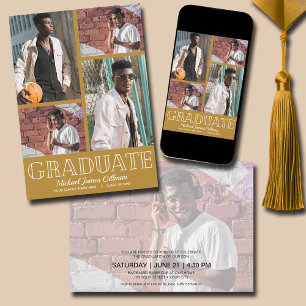 Multi Photo Gold Graduation Party Invitation