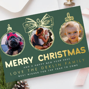 Multi Photo Green Gold Merry Christmas Happy