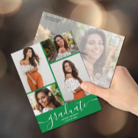 Multi Photo Green Graduation Party Invitation