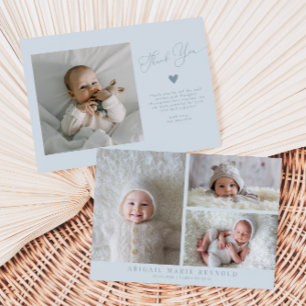 Multi Photo Minimalist Blue Birth Announcement