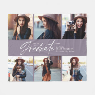 Multi photo modern black white script graduation f fleece blanket