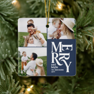multi photo modern colourful navy typography  ceramic ornament