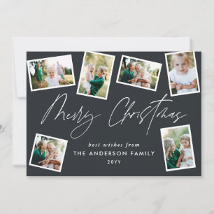 Multi photo modern elegant script black party holiday card