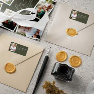 Multi photo modern elegant script green party label