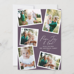 Multi photo modern elegant script purple party holiday card