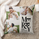 multi photo modern elegant typography unique cushion<br><div class="desc">Modern minimal vintage graphic unique black and cream typography merry chritsmas multi photo holiday ornament design. Part of a bold fun holiday collection.</div>