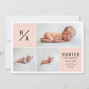 Multi photo modern geometric birth announcement