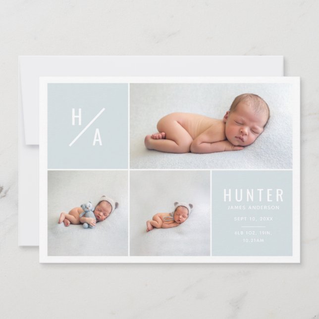 Multi photo modern geometric birth announcement (Front)